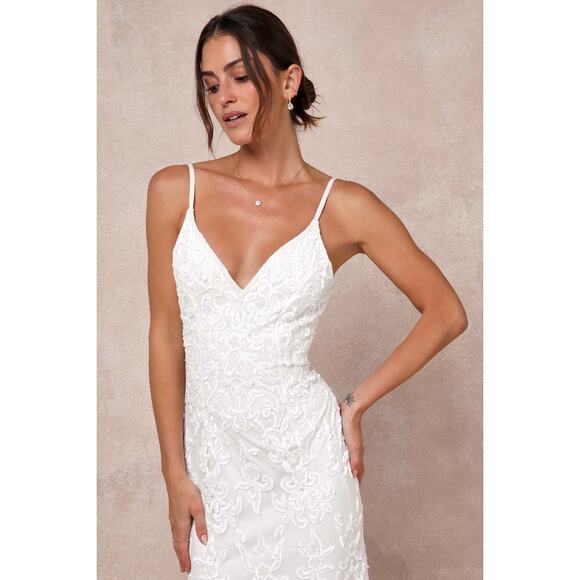 NWT Lulus Everlasting Passion White Sequin Beaded Backless Maxi Dress Bride XXS - Picture 4 of 12